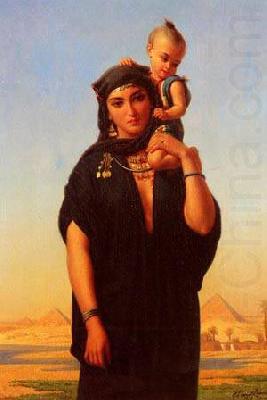Femme fellah portant un enfant. Huile, unknow artist